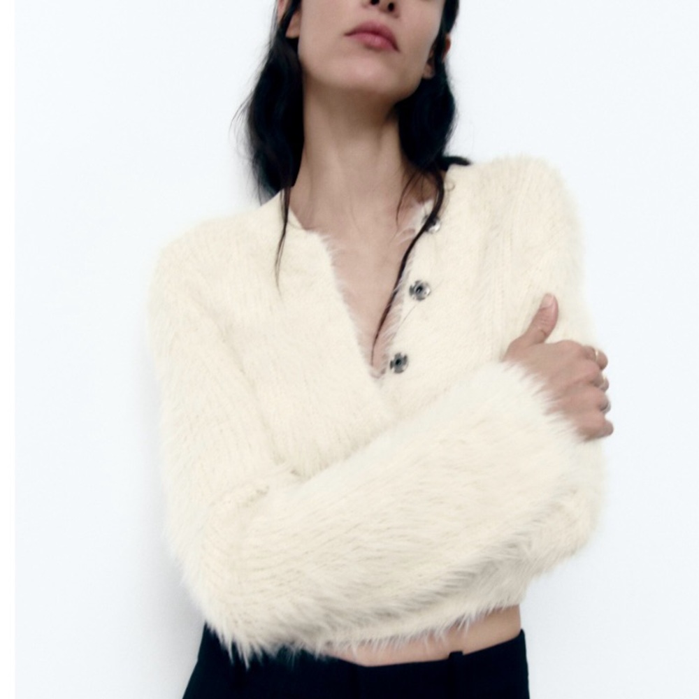 Zara Faux Fur Jacket Ivory Size Medium NWT